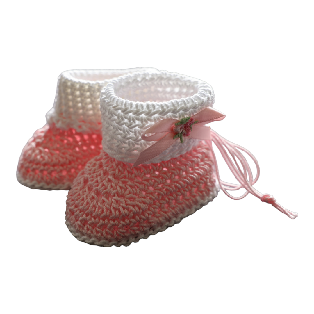 Pink & White Hand Crocheted Baby Booties