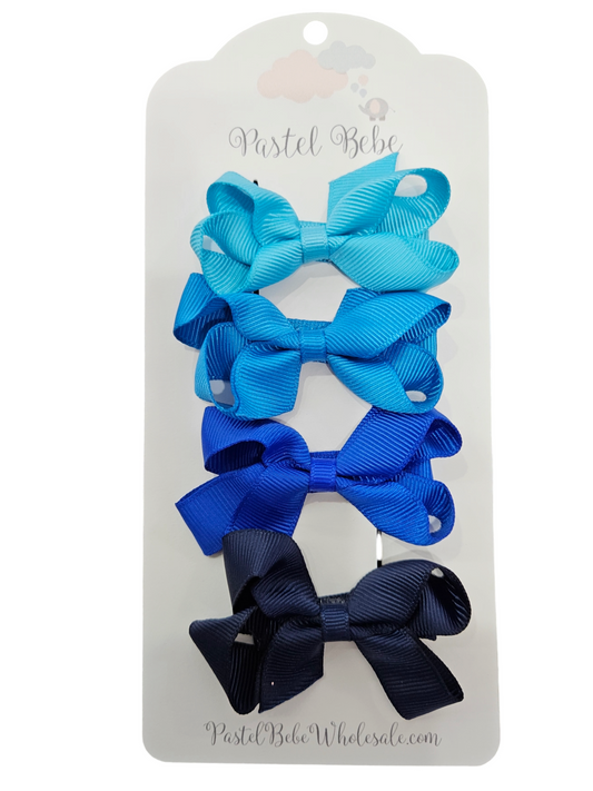 Shades of Blue Hairbows 4 count