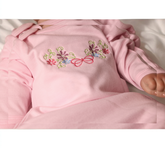 Pink Sleep Gown with Embroidered Floral Pattern