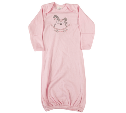 Pink Sleep Gown with Embroidered Rocking Horse