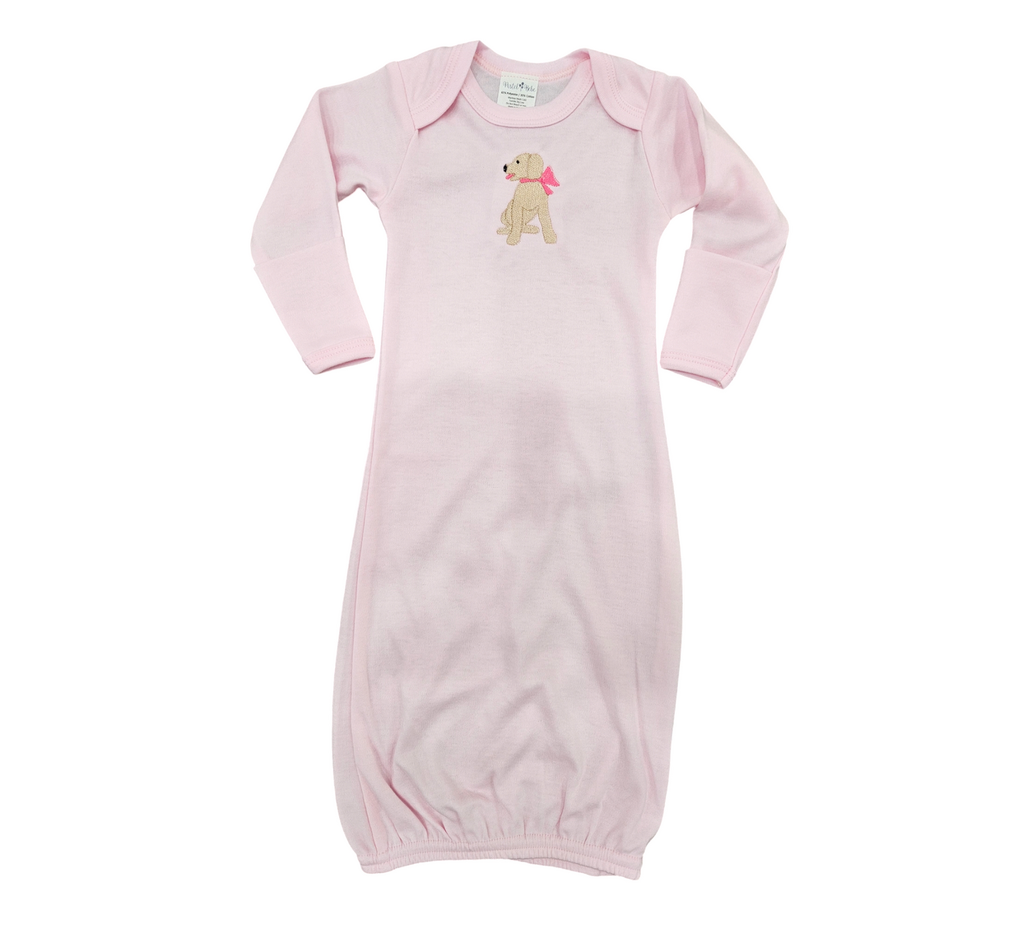 Baby Pink Sleep Gown with Embroidered Dog & Pink Bow