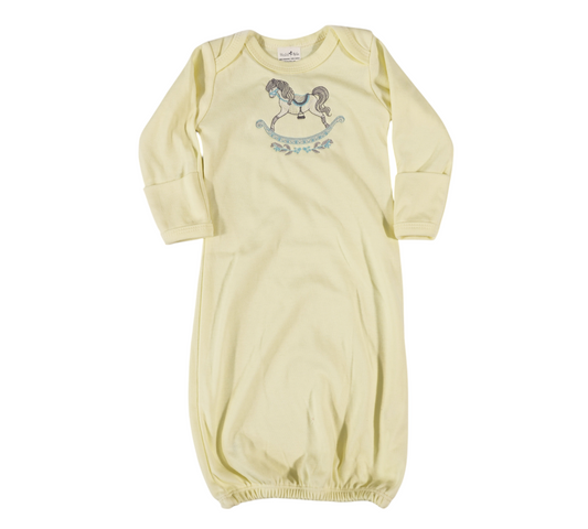 Yellow Sleep Gown with Embroidered Rocking Horse