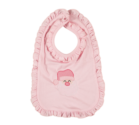 Pink Ruffled Bib with Embroidered Santa