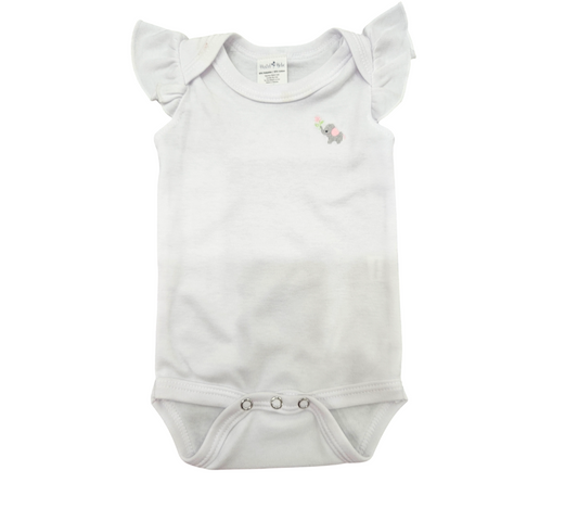 White Onesie Ruffled Sleeves with Embroidered Elephant